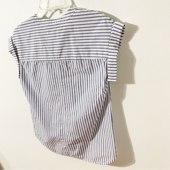 J. Crew Style G3923 100% Cotton Poplin Lace-up Front Popover Striped Blouse 💙🤍 - Picture 8 of 12